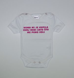 Body kratki rukav bijeli-rozi natpis-kuma
