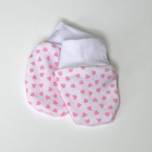 Baby rukavice bijele, roza srca
