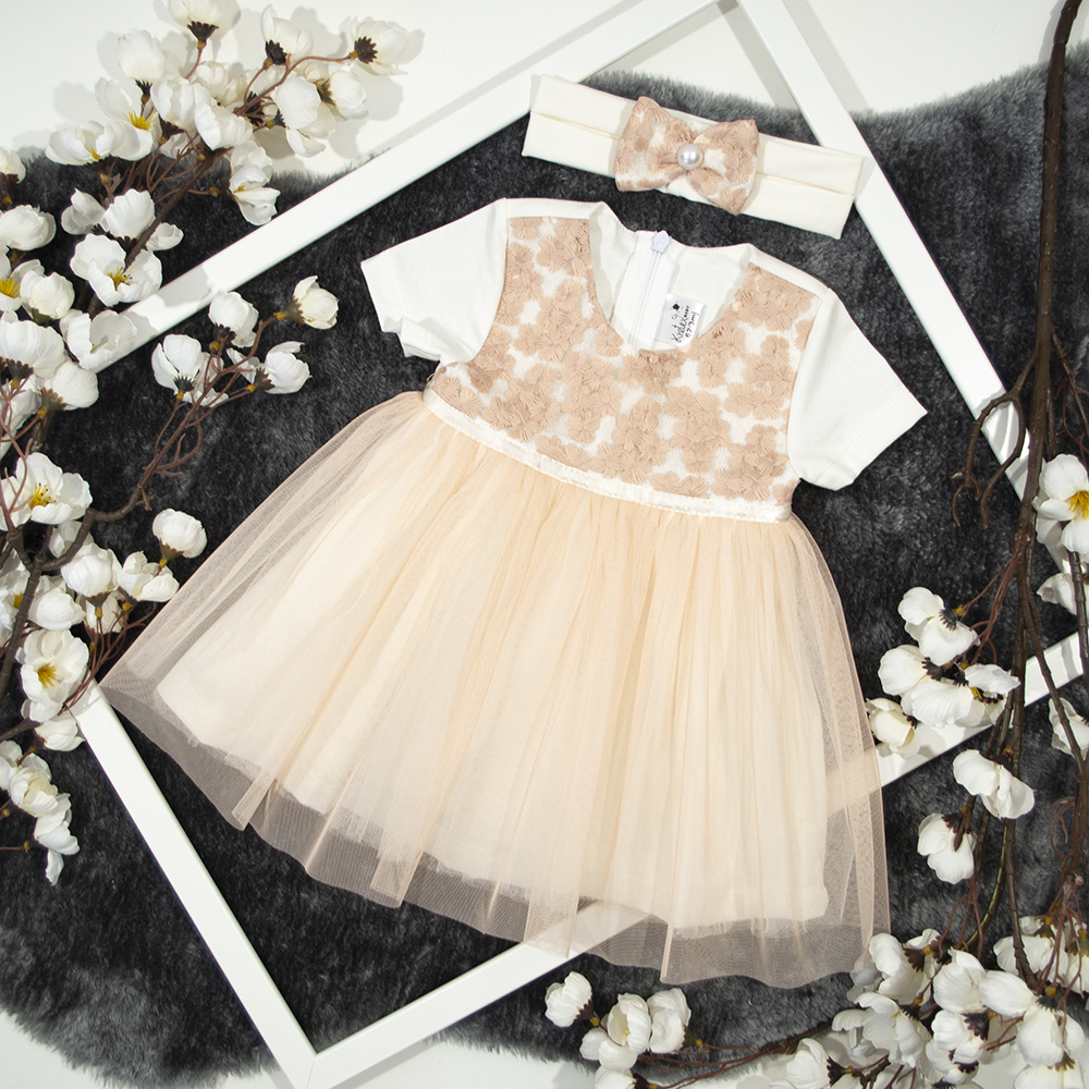 Kretex haljina + traka "Alisa" - breskva, K10654