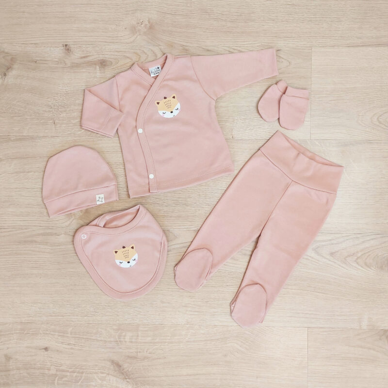 Kretex baby komplet za novorođenče (0-3mj) "Fox" 5/1 - rozi, K11119